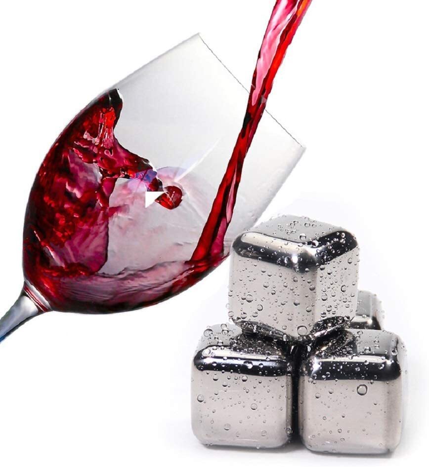 Stainless Steel Whiskey Stones x 8 Ice Cubes Tong Reusable Cooling Ice Cube Wine Drink Beer - Homeware Discounts