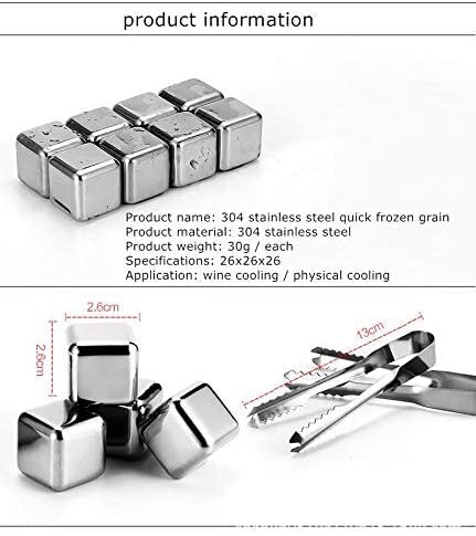 Stainless Steel Whiskey Stones x 8 Ice Cubes Tong Reusable Cooling Ice Cube Wine Drink Beer - Homeware Discounts