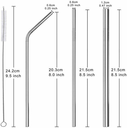 Stainless Steel Straws Reusable Metal Straw Drinking Washable Bent Straw Brush 5 Pack - Homeware Discounts