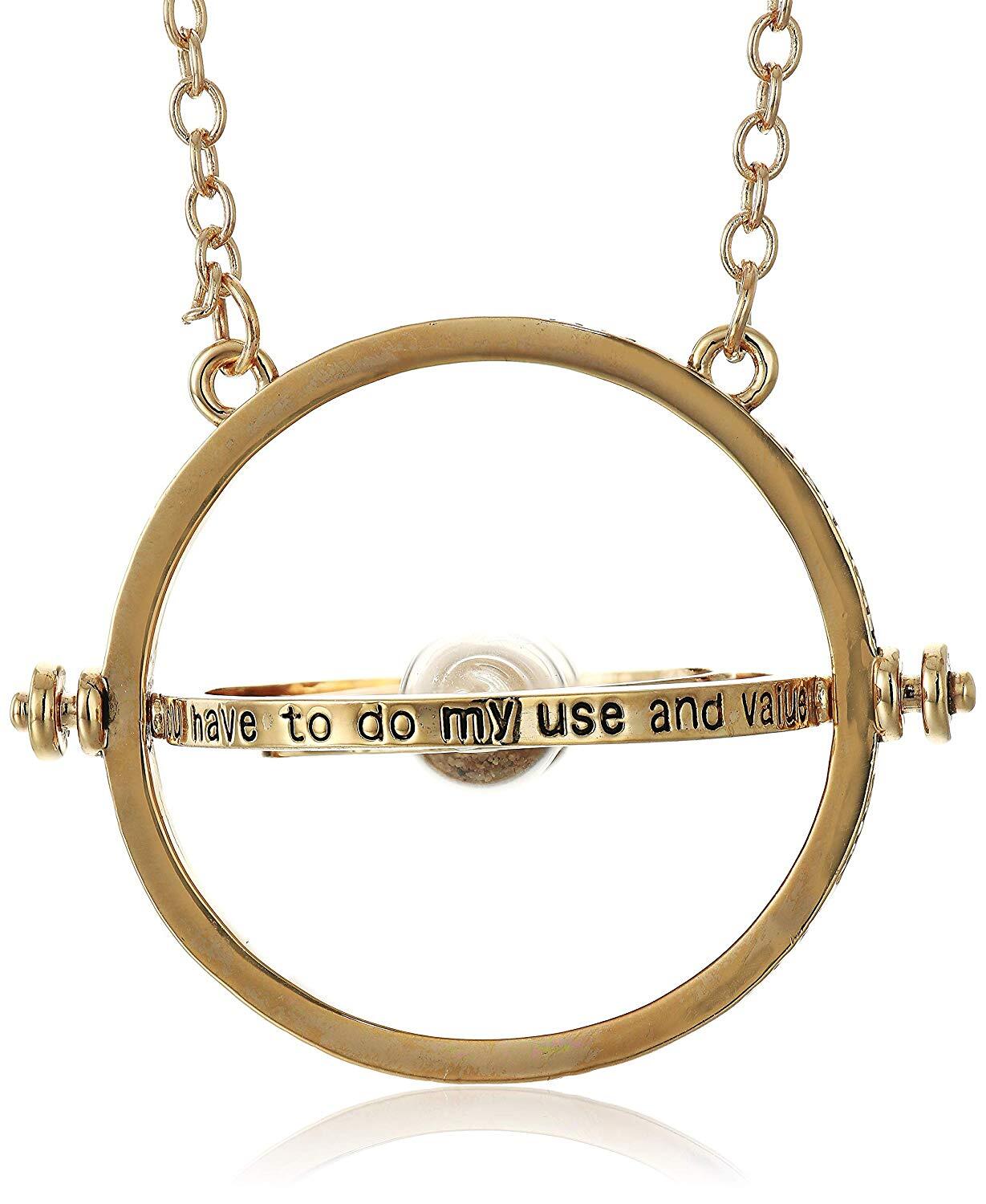 Harry Potter Gold Tone 3D Hourglass Necklace Pendant Time Turner Hermione Pendant Necklace Hermione Granger Rotating Spins - Homeware Discounts