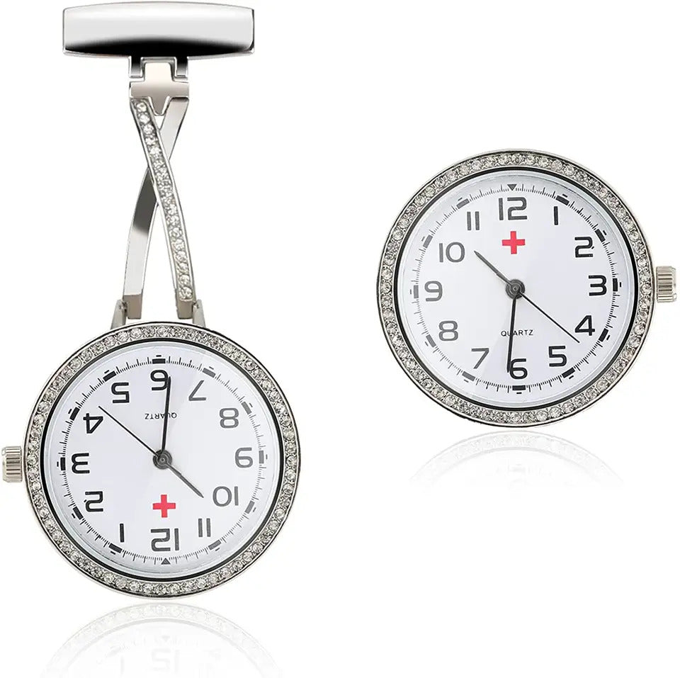 Silver Twist Metal Nurse Watch Brooch Pin Tunic Fob Nursing Nurses Pendant Pocket Watch Glow in Dark - Homeware Discounts