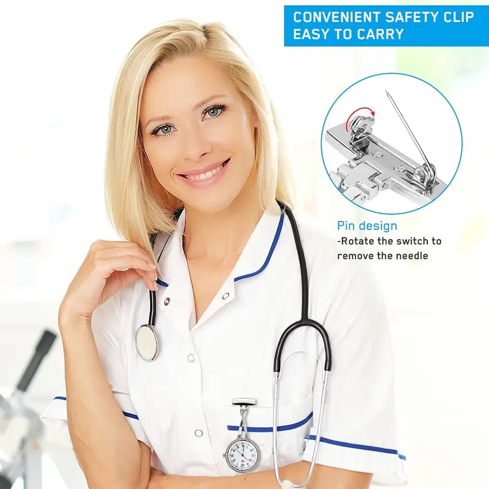Silver Twist Metal Nurse Watch Brooch Pin Tunic Fob Nursing Nurses Pendant Pocket Watch Glow in Dark - Homeware Discounts