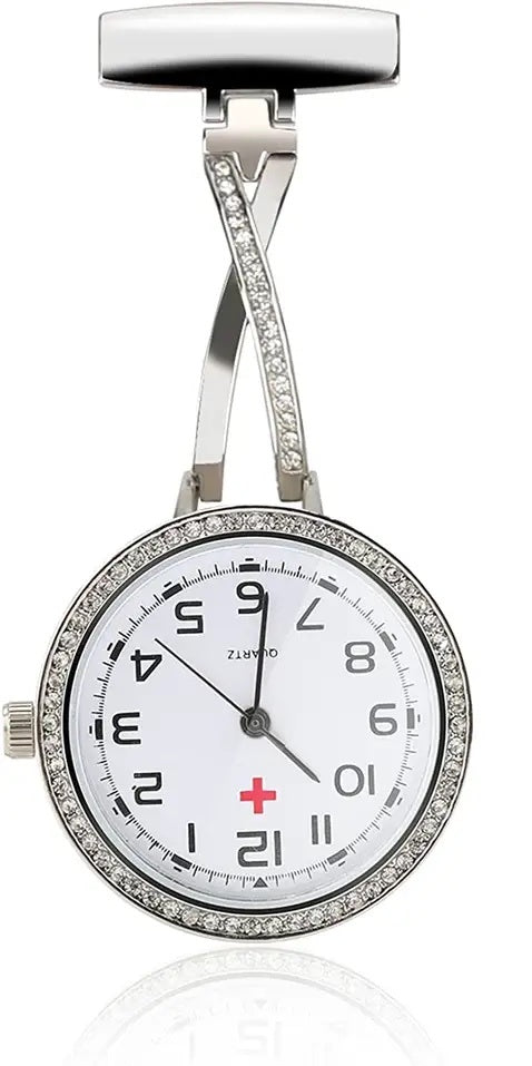 Silver Twist Metal Nurse Watch Brooch Pin Tunic Fob Nursing Nurses Pendant Pocket Watch Glow in Dark - Homeware Discounts