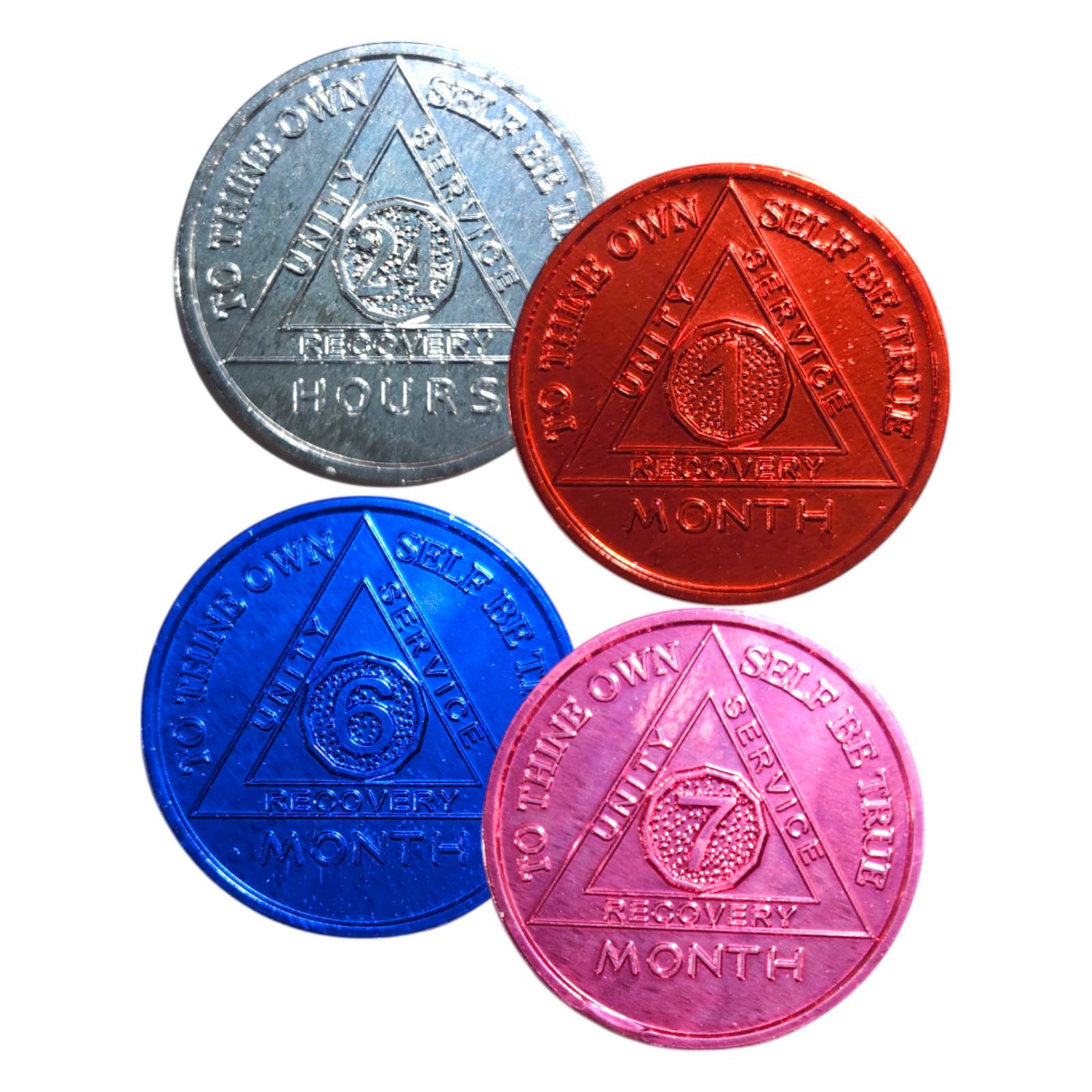 Aluminum Sobriety Chips 24 Hours Months 1, 6, 7 Months Alcoholics Anonymous Medallion Chip - Homeware Discounts