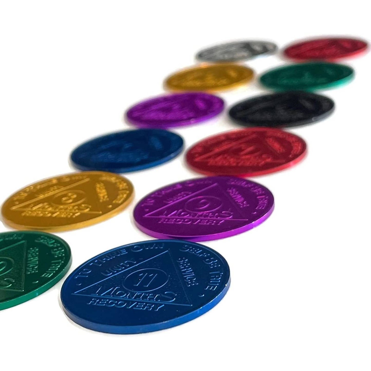 Aluminum Sobriety Chips 24 Hours Months 1, 6, 7 Months Alcoholics Anonymous Medallion Chip - Homeware Discounts