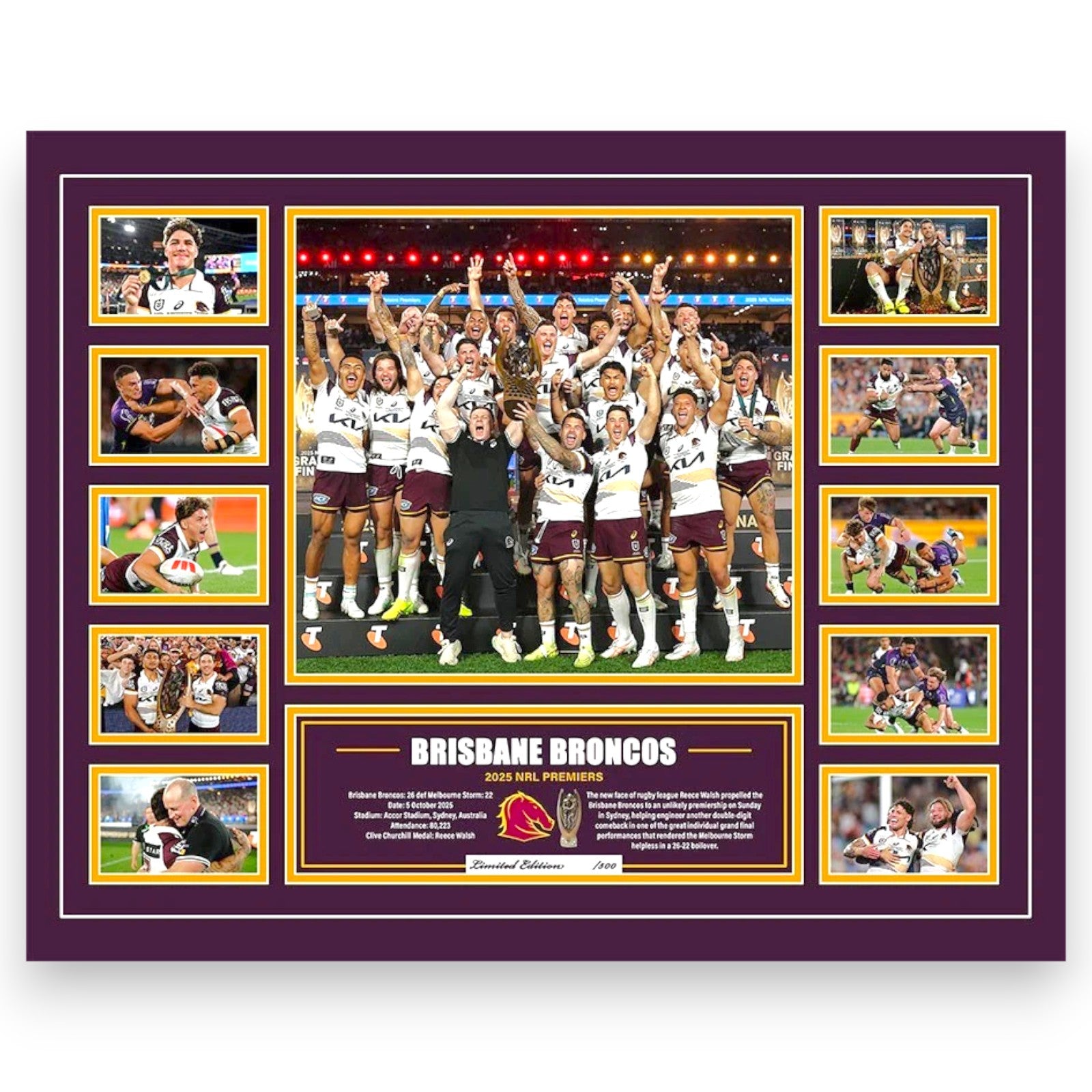 Brisbane Broncos 2025 NRL Premiers Signed Limited Photo Memorabilia Frame - My Store