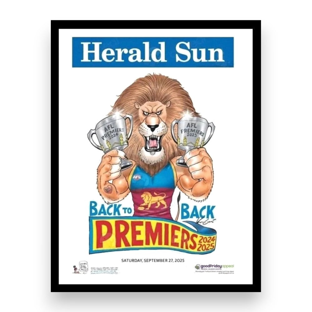 2025 Brisbane Lions FC PREMIERS 70x50cm Wooden Framed Memorabilia - My Store