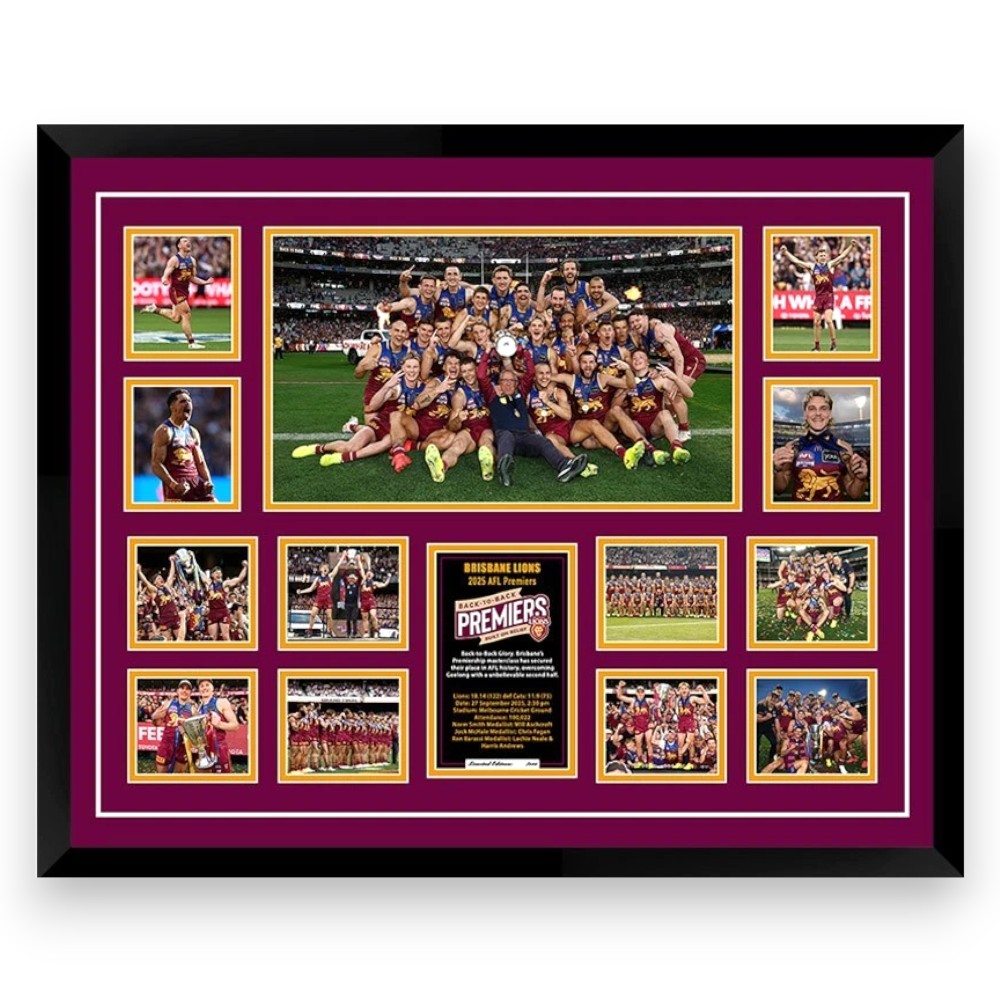 2025 Brisbane Lions FC PREMIERS 56CM x 46CM Team Poster Wooden Frame MEMORABILIA - My Store