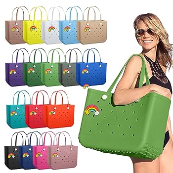 35cm Beach Bag Large Rubber Tote BagWaterproof Washable Open Women Croc Bag Hand Bag Beach Pool Yoga - My Store