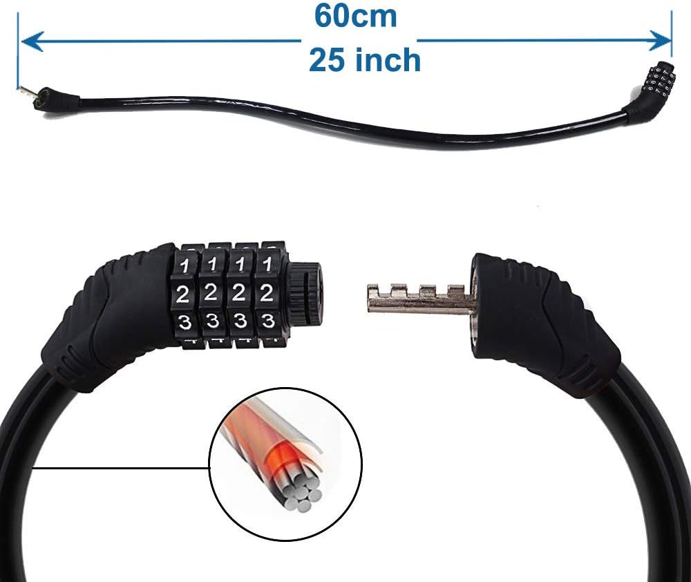Bike code Lock Cable 4 Digit Resettable Combination Security Cable Lock Self Coiling Cable Lock Bike Bicycle - My Store