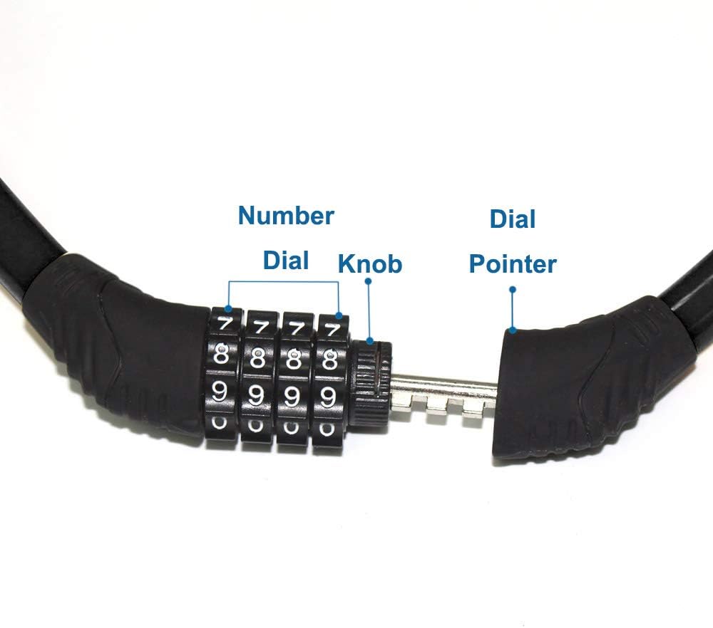 Bike code Lock Cable 4 Digit Resettable Combination Security Cable Lock Self Coiling Cable Lock Bike Bicycle - My Store