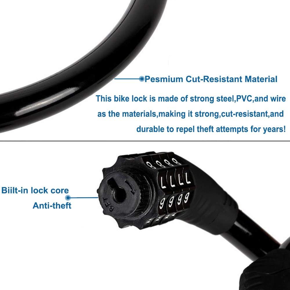 Bike code Lock Cable 4 Digit Resettable Combination Security Cable Lock Self Coiling Cable Lock Bike Bicycle - My Store