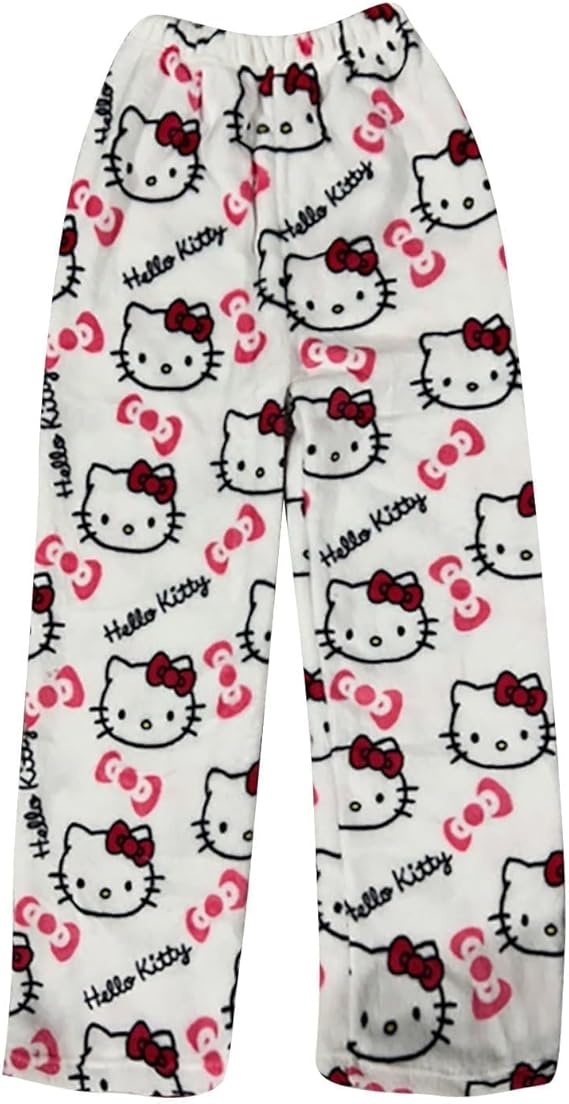 White Hello Kitty Pajama Pants Women's Flannel winter Pajamas Bottoms Girls Soft Comfy Sleep Lounge Fuzzy Long Pant - Homeware Discounts