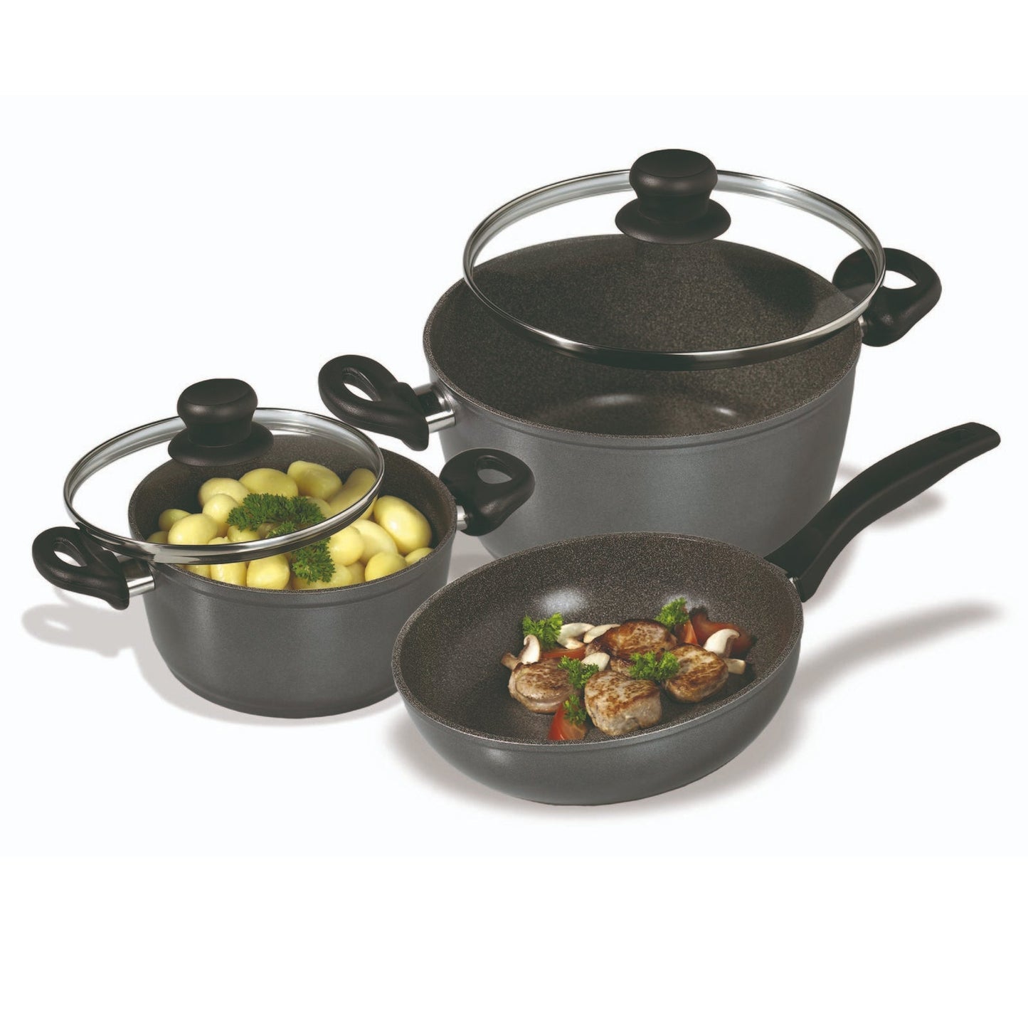 Stoneline Black Cookware Set 5-Pieces With Glass Lids - Homeware Discounts