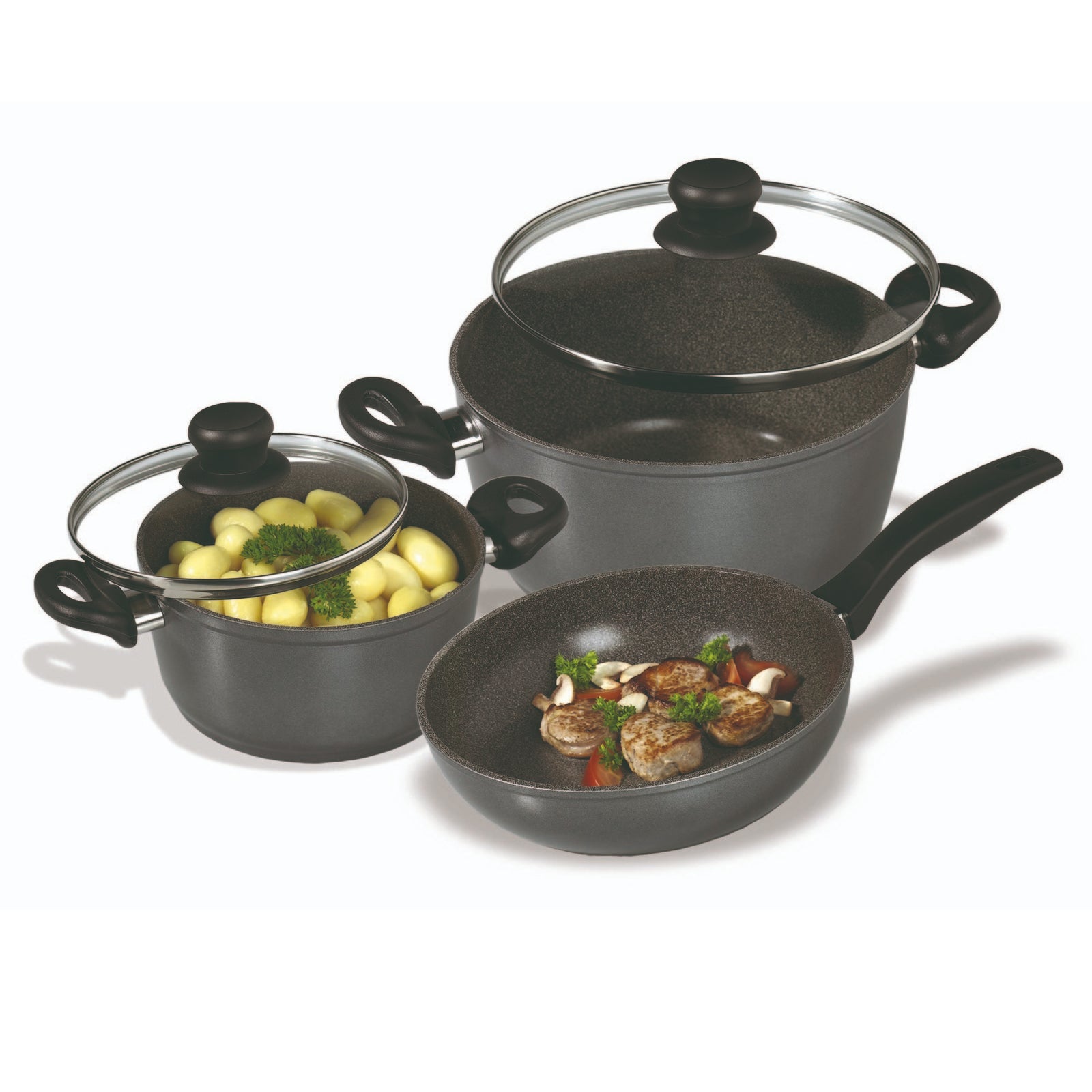 Stoneline Black Cookware Set 5-Pieces With Glass Lids - Homeware Discounts