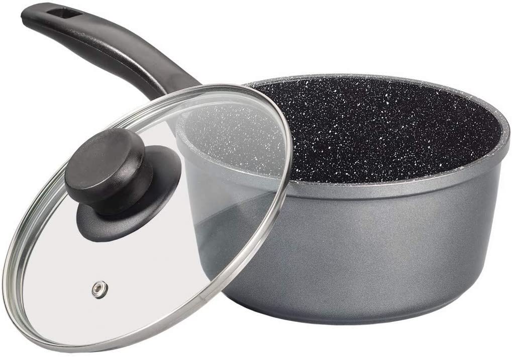 Warimex Stoneline 5Pcs Aluminium Cookware Set Stewing Pot Saucepan Frying Pan Glass Lids Suitable Induction - Homeware Discounts