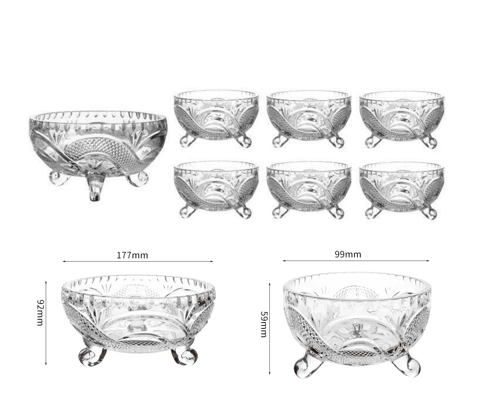 Set Of 7 Crystal-Clear Deli Glassware Sugar Bowls Trifle Dessert Fruit Bowl & Serving Bowls - My Store