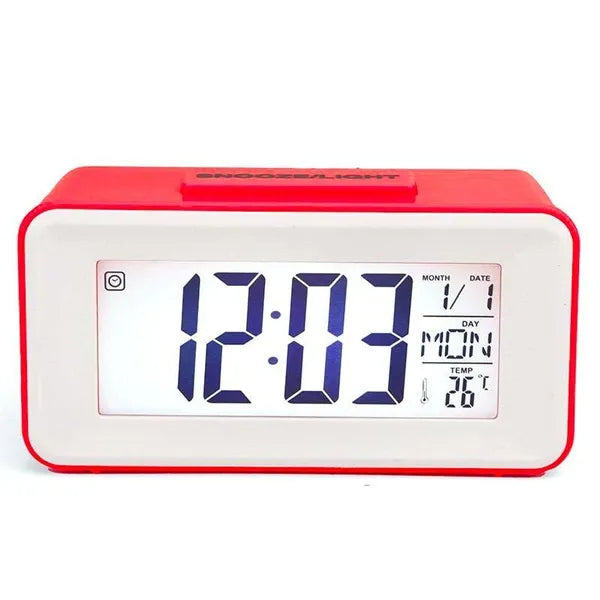 Digital LCD Backlight Display Clock With Calendar Temperature Alarm - Red - My Store