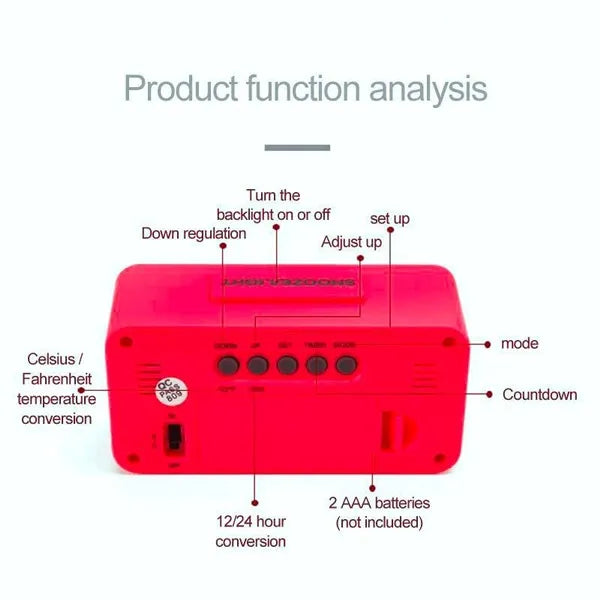 Digital LCD Backlight Display Clock With Calendar Temperature Alarm - Red - My Store