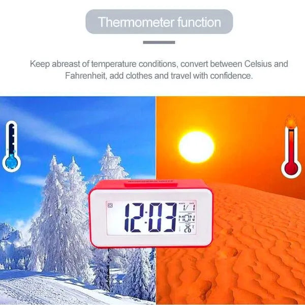 Digital LCD Backlight Display Clock With Calendar Temperature Alarm - White - My Store