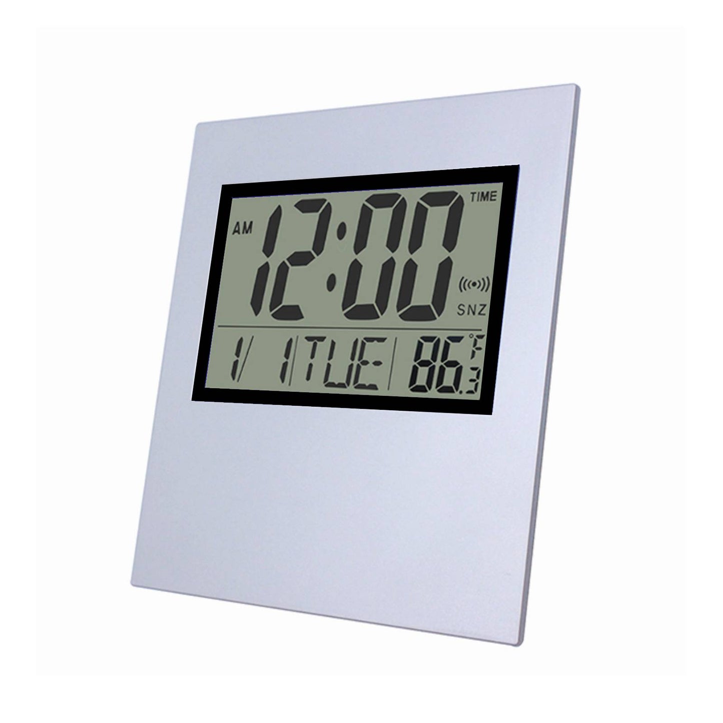 Digital LCD Wall Clock Calender Temperature and Alarm - Silver 18cm - Homeware Discounts
