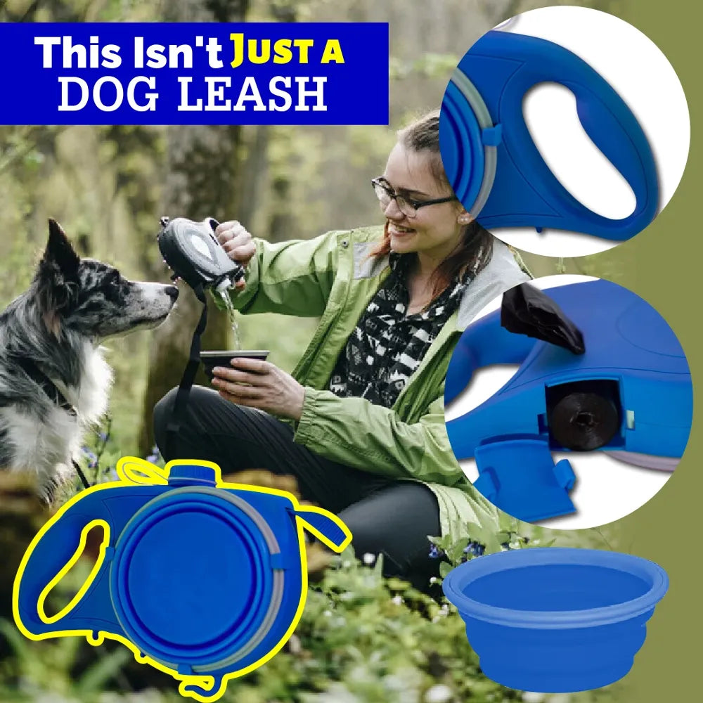 Aqua Leash multi function Dog Leash Built-in Water Bottle Collapsible Bow Waste Bag Dispenser nonretractable Dog Leash - Homeware Discounts