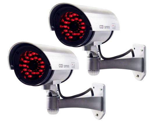 2-Pack Wireless Fake CCTV Camera Dummy Dome Bullet Home Security Surveillance Blink LED - Homeware Discounts