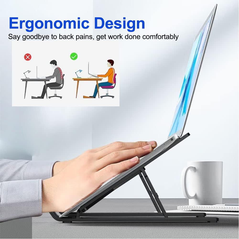 Aluminium Laptop Stand Adjustable Folding Cooling Notebook Bracket Portable Tablet Holder Foldable Compatible with all Laptops and Tablets - Homeware Discounts