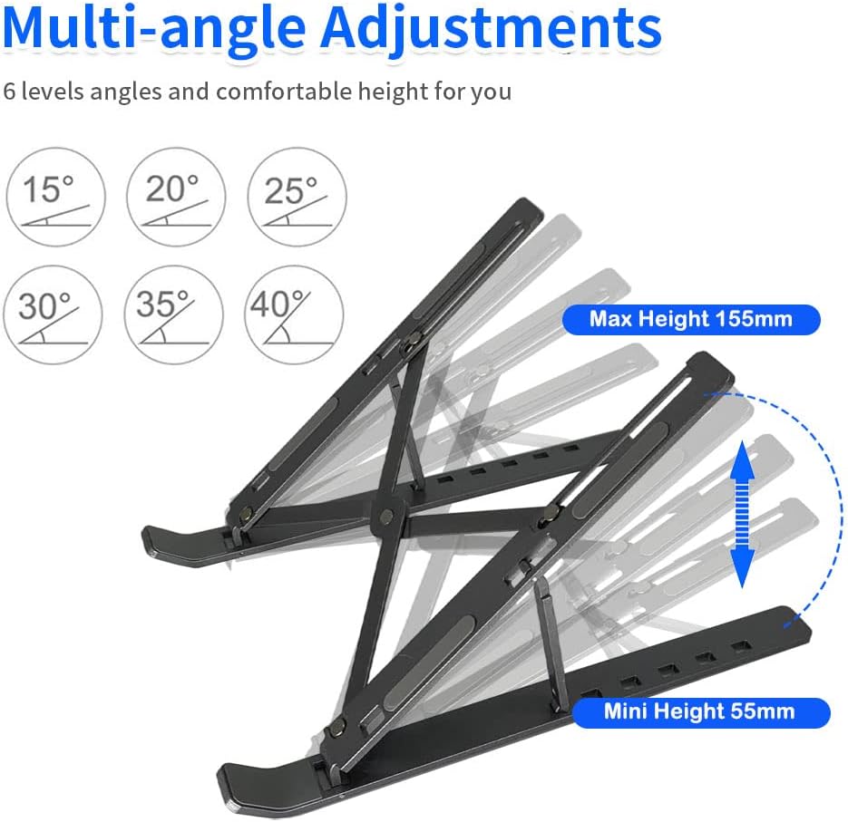 Aluminium Laptop Stand Adjustable Folding Cooling Notebook Bracket Portable Tablet Holder Foldable Compatible with all Laptops and Tablets - Homeware Discounts
