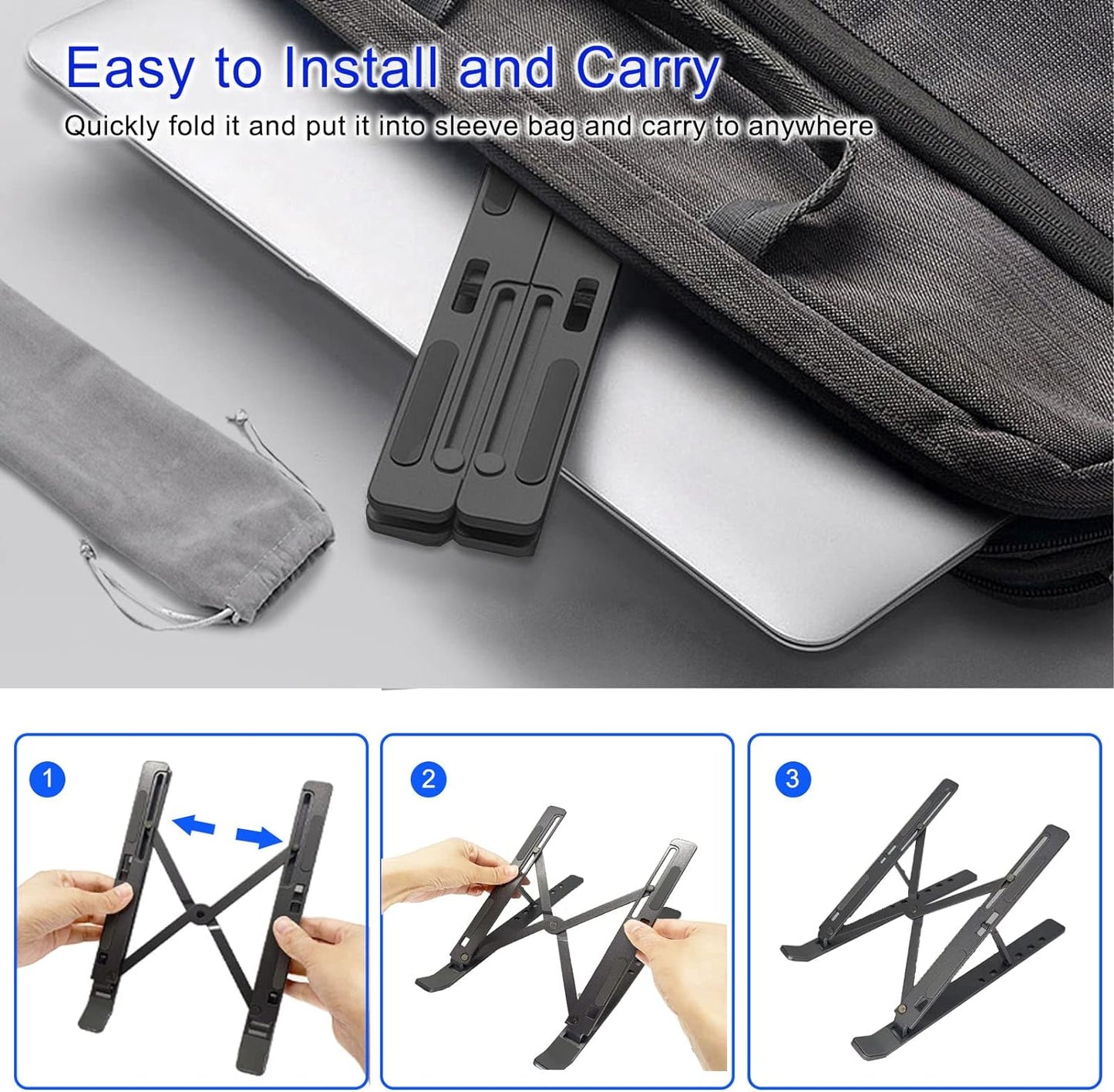 Aluminium Laptop Stand Adjustable Folding Cooling Notebook Bracket Portable Tablet Holder Foldable Compatible with all Laptops and Tablets - Homeware Discounts