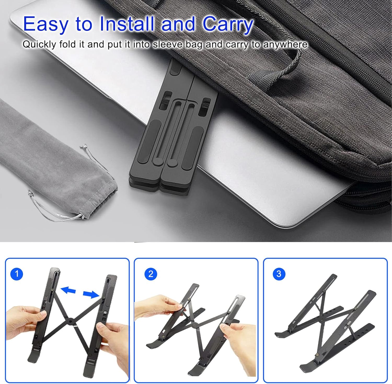 Aluminium Laptop Stand Adjustable Folding Cooling Notebook Bracket Portable Tablet Holder Foldable Compatible with all Laptops and Tablets - Homeware Discounts