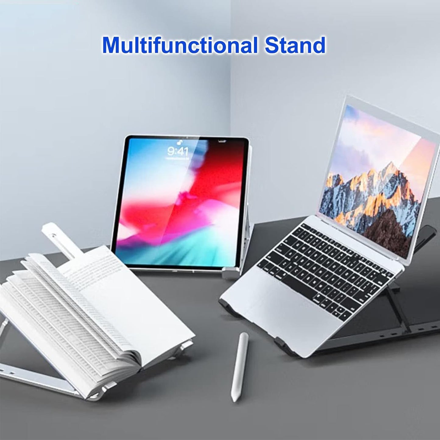 Aluminium Laptop Stand Adjustable Folding Cooling Notebook Bracket Portable Tablet Holder Foldable Compatible with all Laptops and Tablets - Homeware Discounts