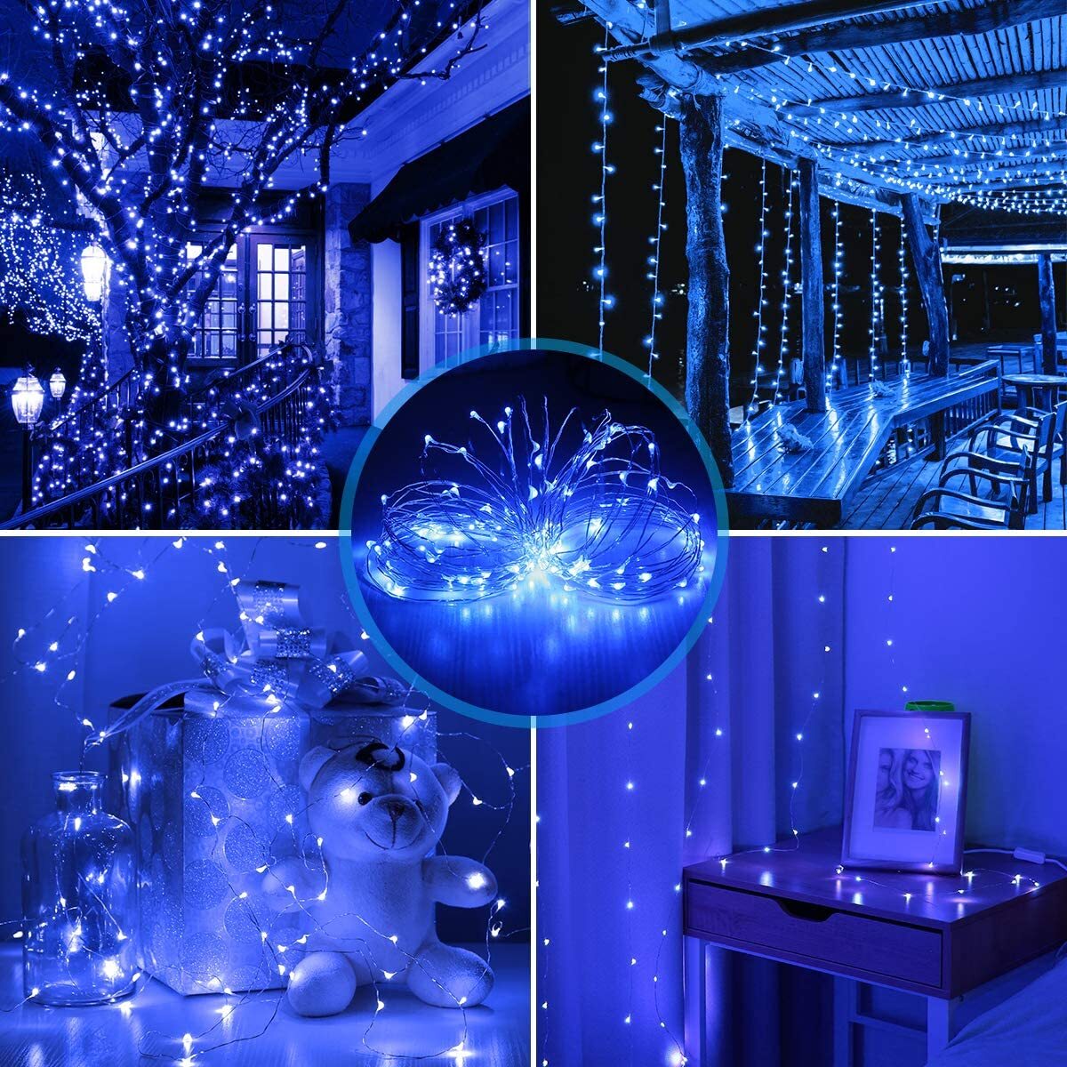 200 Blue LED Solar Powered 24m Garden Christmas Fairy Lights - Waterproof Solar - Homeware Discounts