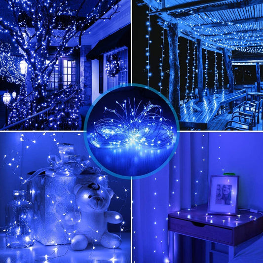 200 Blue LED Solar Powered 24m Garden Christmas Fairy Lights - Waterproof Solar - Homeware Discounts
