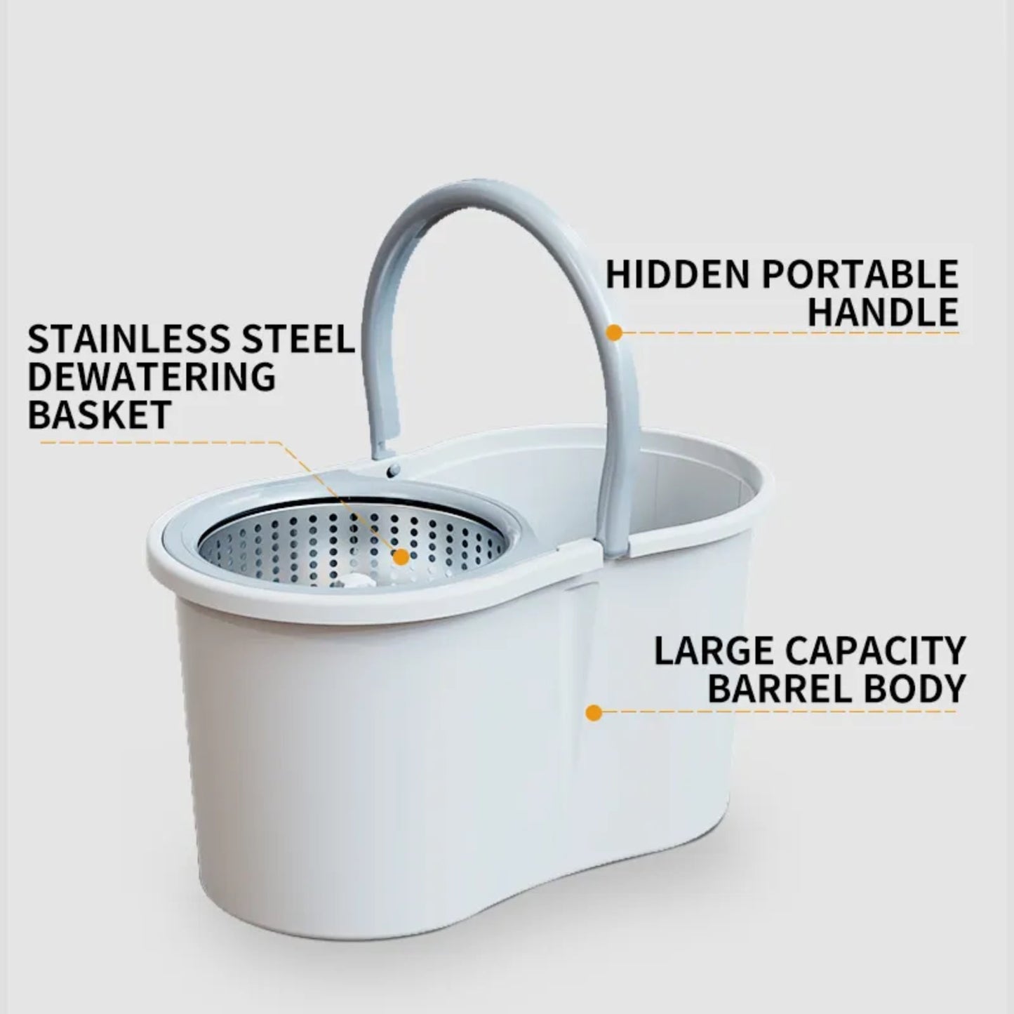 360 9 Litre Spin Mop with Bucket Extra Large Hands Free Stainless Steel Magic Mop +2 Heads - Homeware Discounts