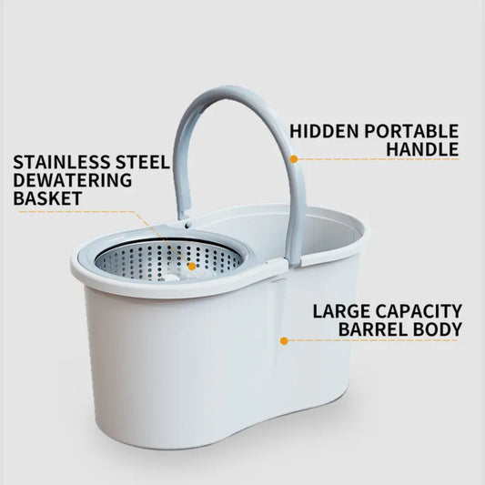 360 9 Litre Spin Mop with Bucket Extra Large Hands Free Stainless Steel Magic Mop +2 Heads - Homeware Discounts