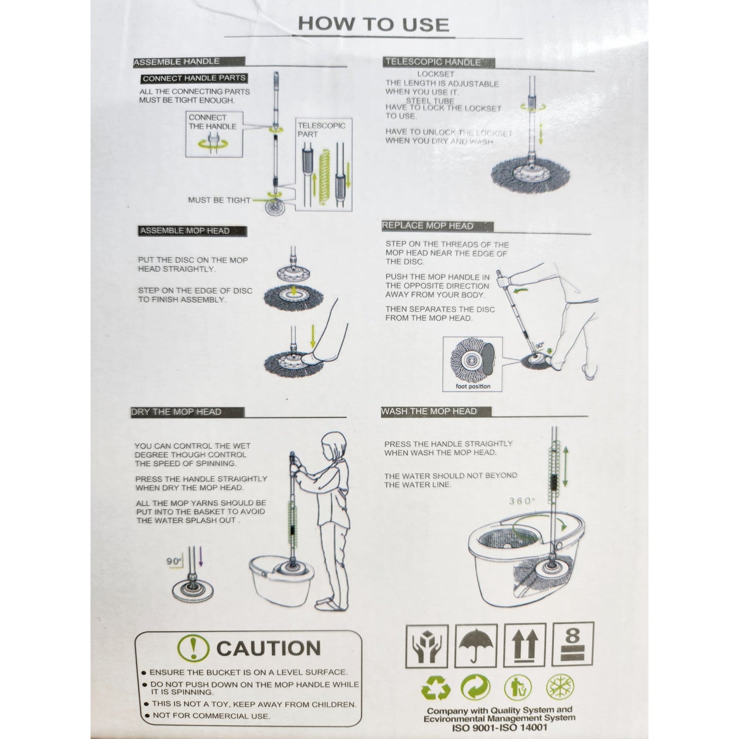 360 9 Litre Spin Mop with Bucket Extra Large Hands Free Stainless Steel Magic Mop +2 Heads - Homeware Discounts