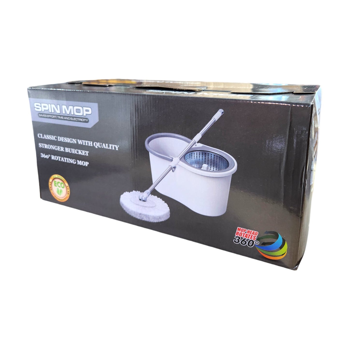 360 9 Litre Spin Mop with Bucket Extra Large Hands Free Stainless Steel Magic Mop +2 Heads - Homeware Discounts