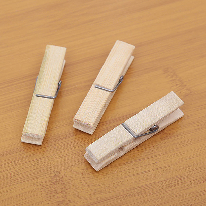 20PCS Nature Bamboo Clips Clothes Pins  Drying Clips Pegs - Homeware Discounts