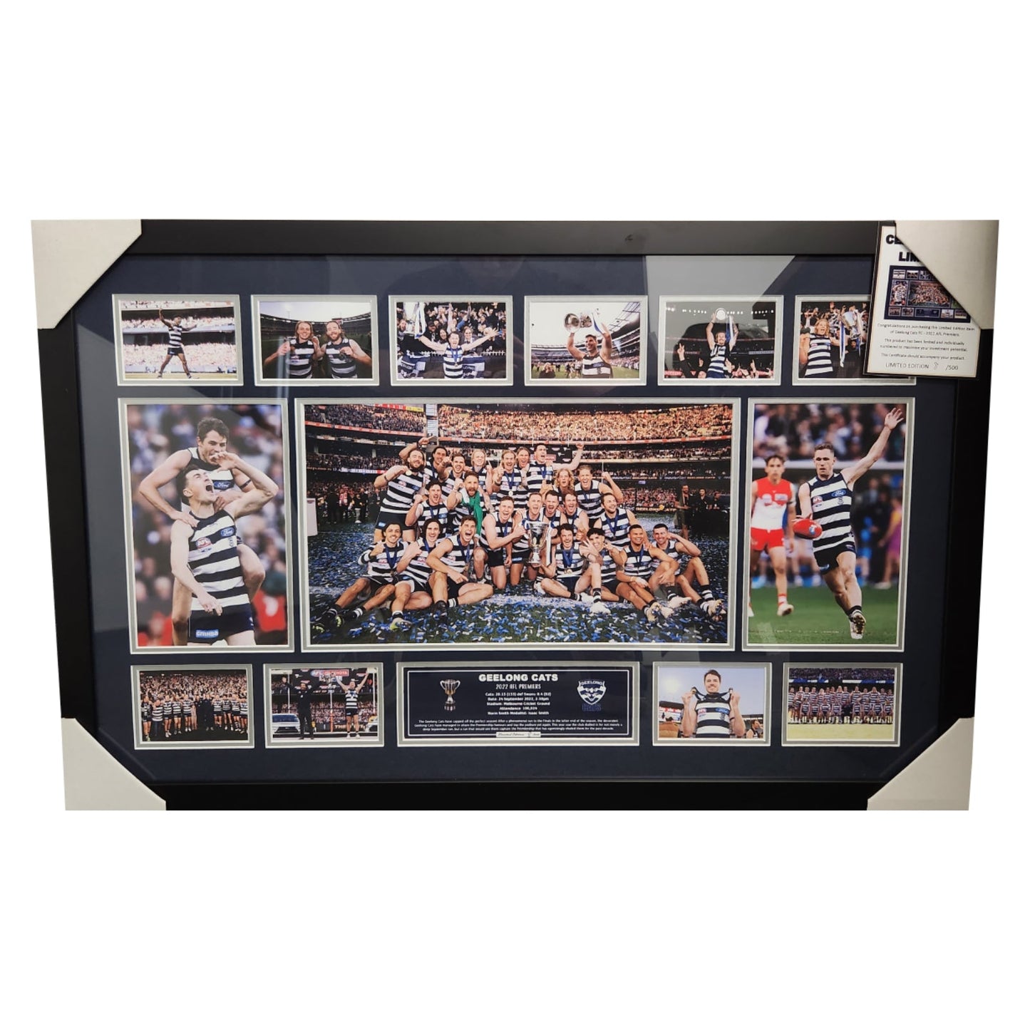 2022 Premiers Geelong Cats 86CM x 56CM Team Post Wooden Frame - Homeware Discounts