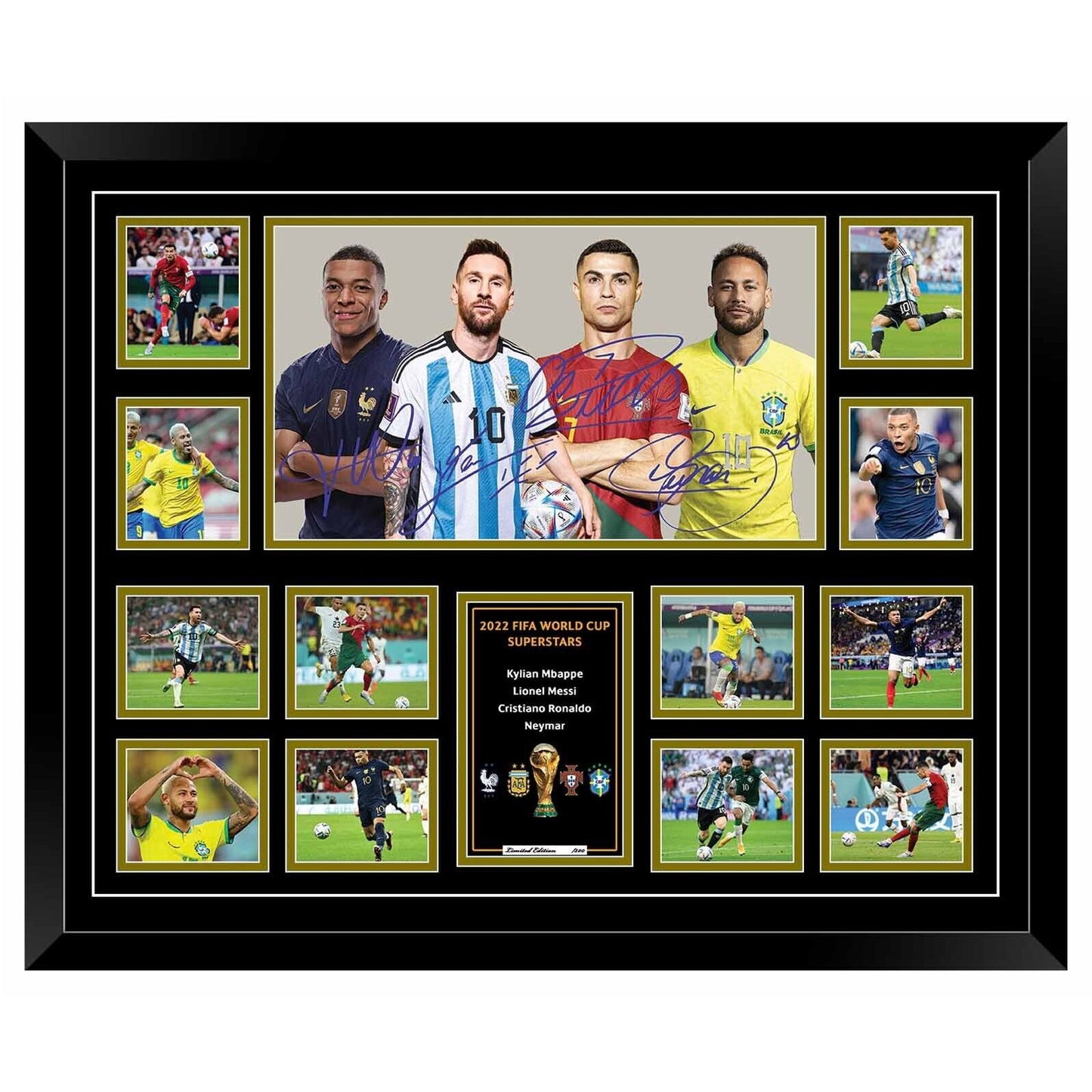 2022 World Cup RONALDO MESSI MBAPPE Soccer Football Limited Photo Memorabilia Wooden Frame - Homeware Discounts