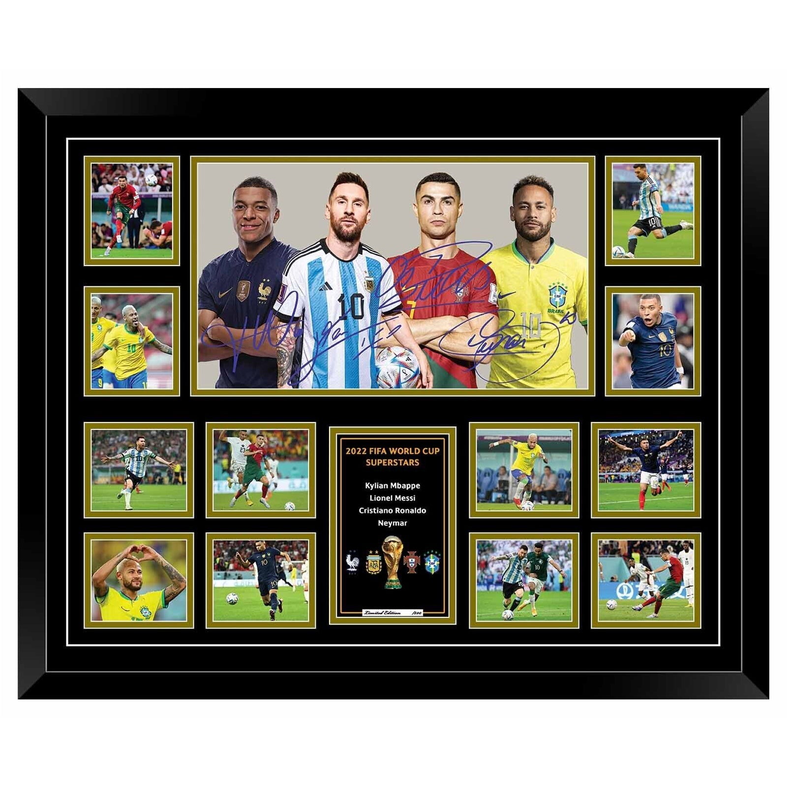 2022 World Cup RONALDO MESSI MBAPPE Soccer Football Limited Photo Memorabilia Wooden Frame - Homeware Discounts