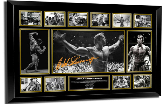 ARNOLD SCHWARZENEGGER MR OLYMPIA BODY BUILDING Signed Framed Limited Edition 86cmx56cm Photo Memorabilia Wooden Frame - Homeware Discounts