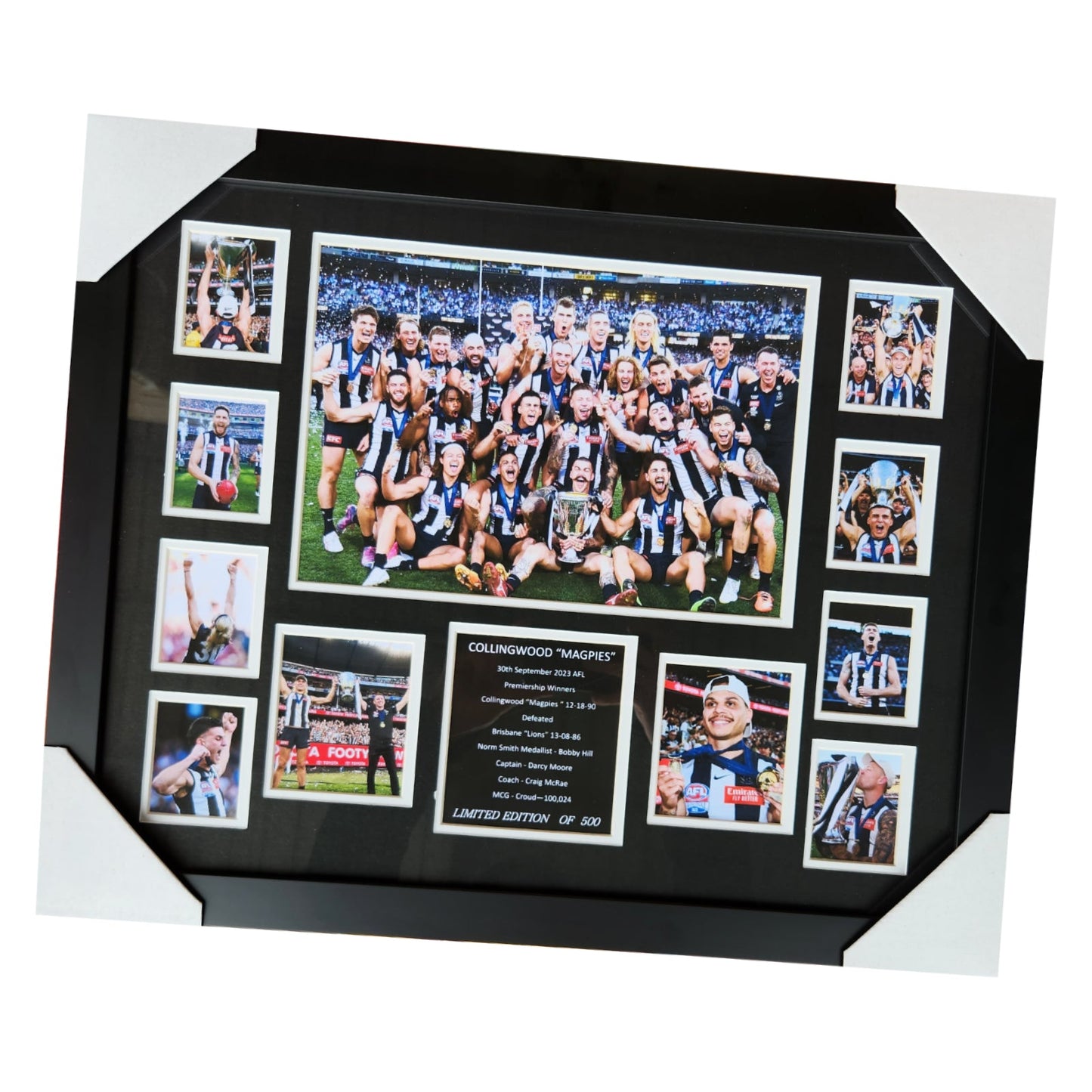 Collingwood FC 2023 AFL PREMIERS 56CM x 46CM Team Poster Wooden Frame MEMORABILIA - Homeware Discounts
