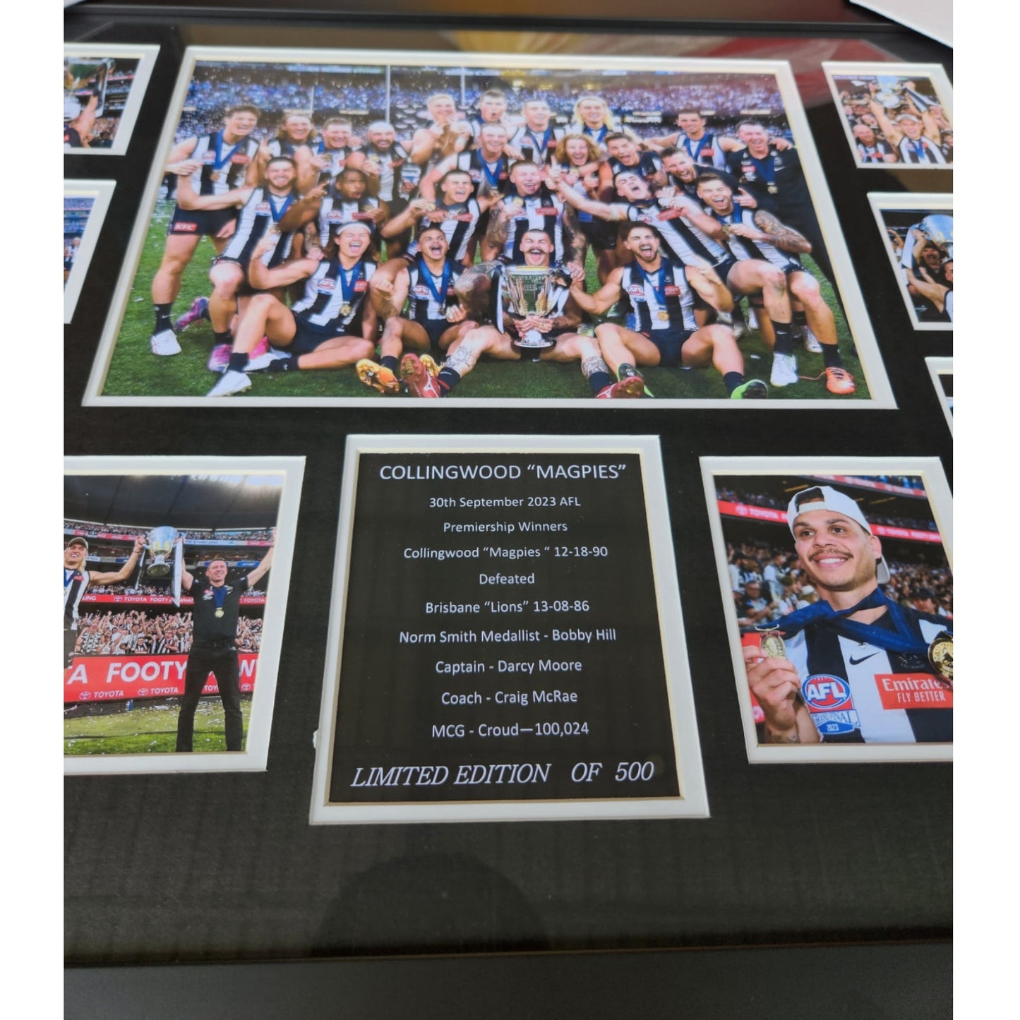 Collingwood FC 2023 AFL PREMIERS 56CM x 46CM Team Poster Wooden Frame MEMORABILIA - Homeware Discounts