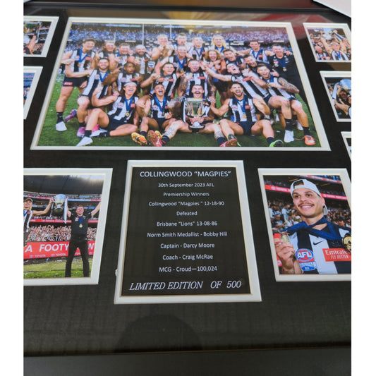 Collingwood FC 2023 AFL PREMIERS 56CM x 46CM Team Poster Wooden Frame MEMORABILIA - Homeware Discounts