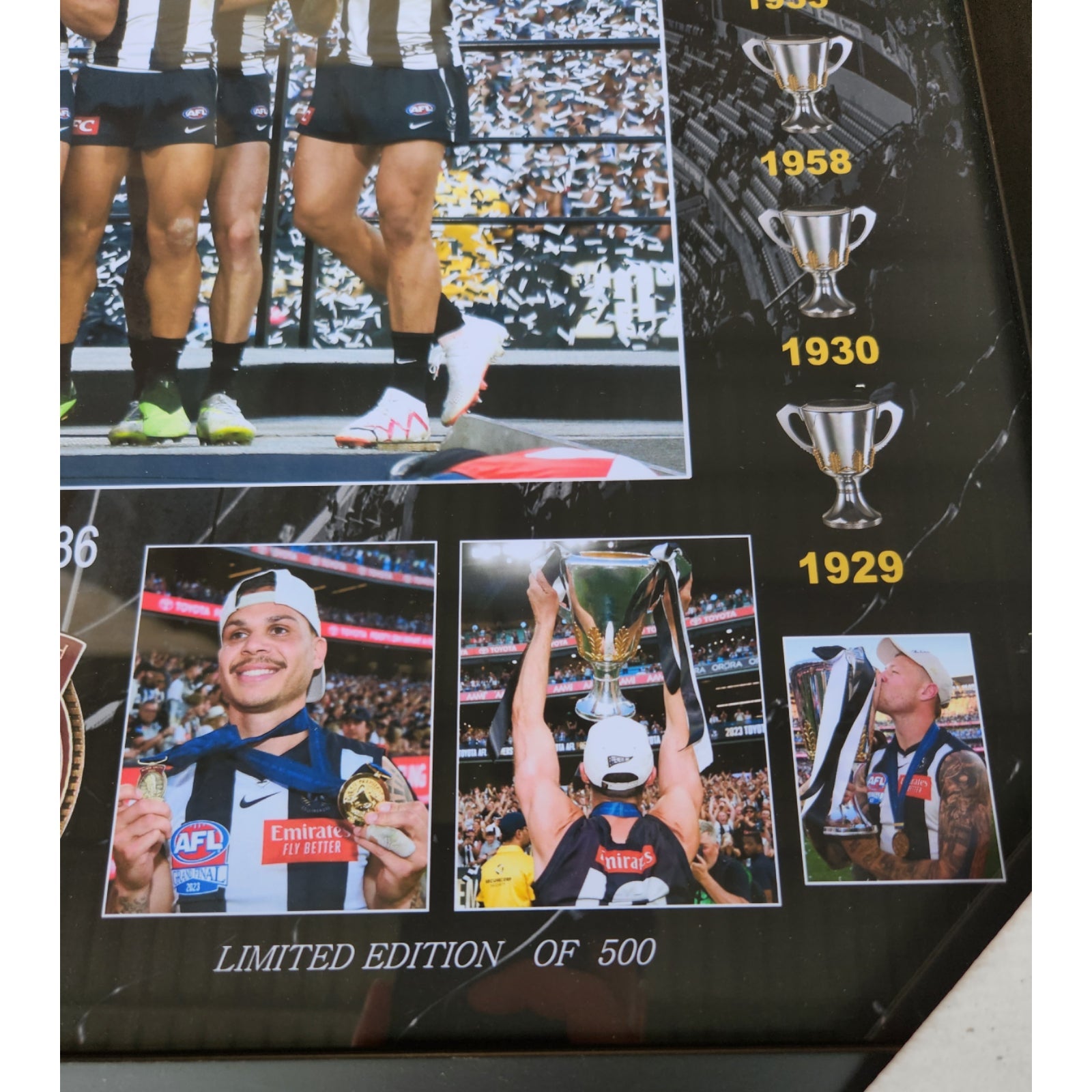 Collingwood FC 2023 AFL PREMIERS 75M x 55CM Team Poster Wooden Frame MEMORABILIA - Homeware Discounts