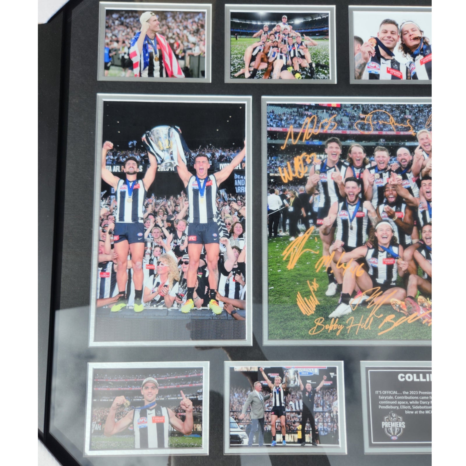 Collingwood FC 2023 AFL PREMIERS 86CM x 56CM Team Poster Wooden Frame MEMORABILIA - Homeware Discounts
