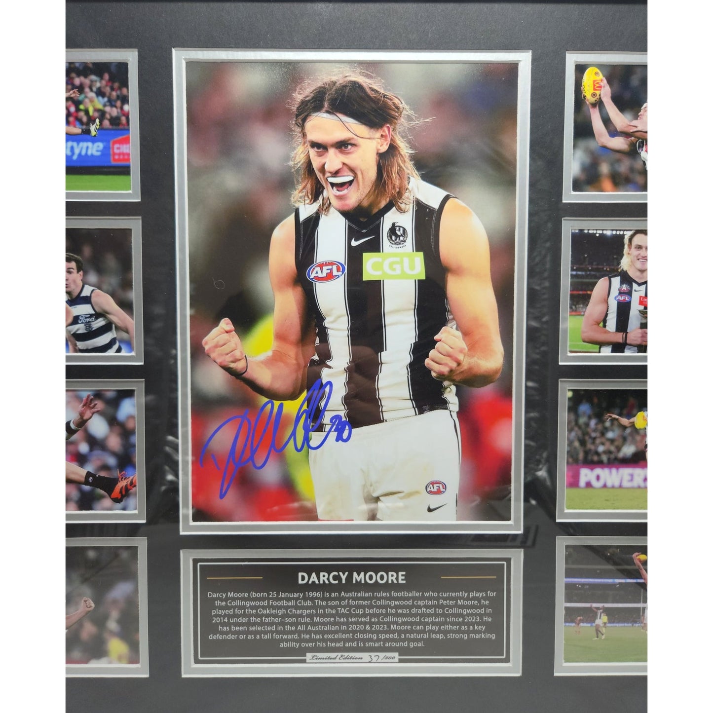 Collingwood FC 2023 PREMIERS Darcy Moore 56CM x 46CM Team Poster Wooden Frame MEMORABILIA - Homeware Discounts