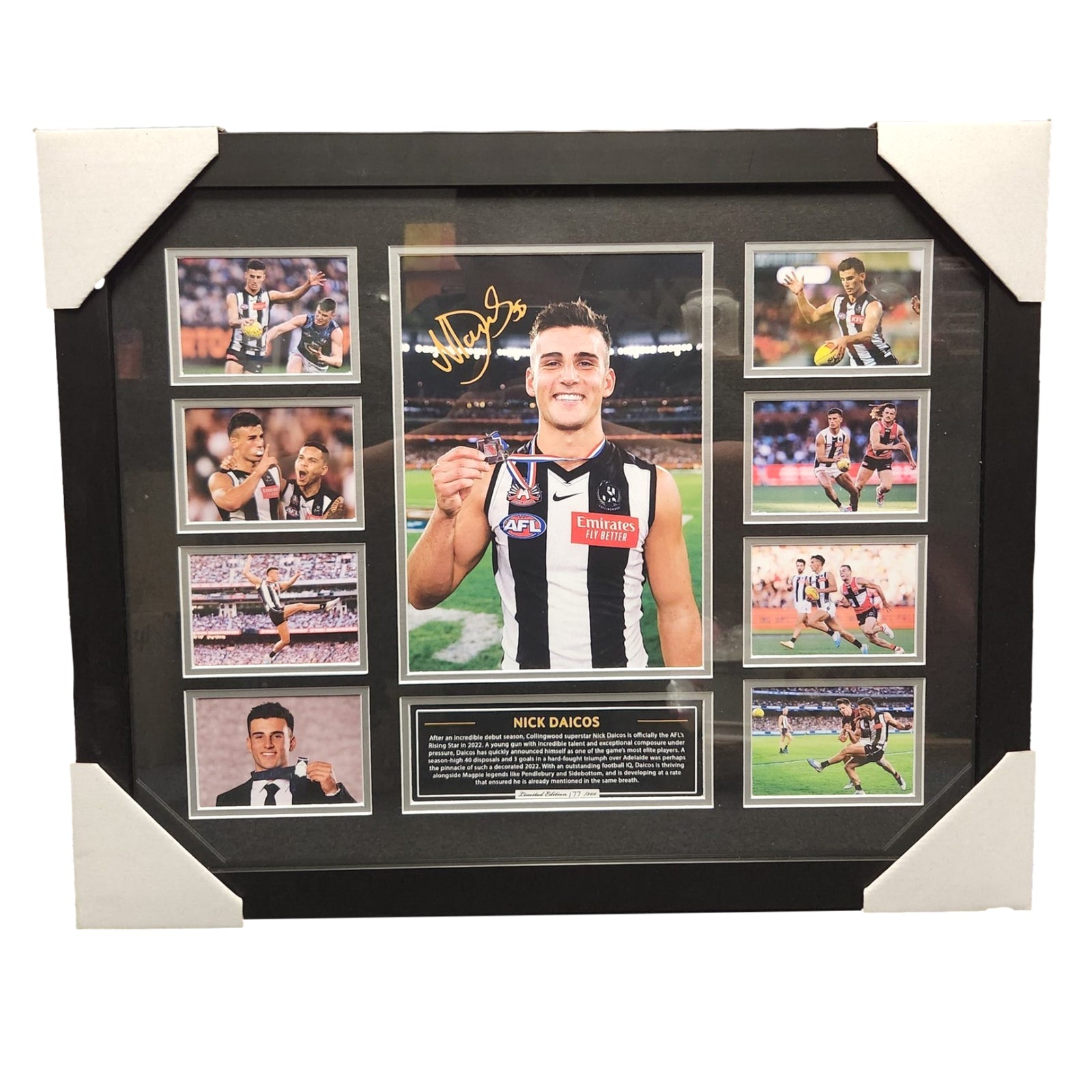 Collingwood Nick Daicos 56CM x 46CM Team Poster Wooden Frame - Homeware Discounts